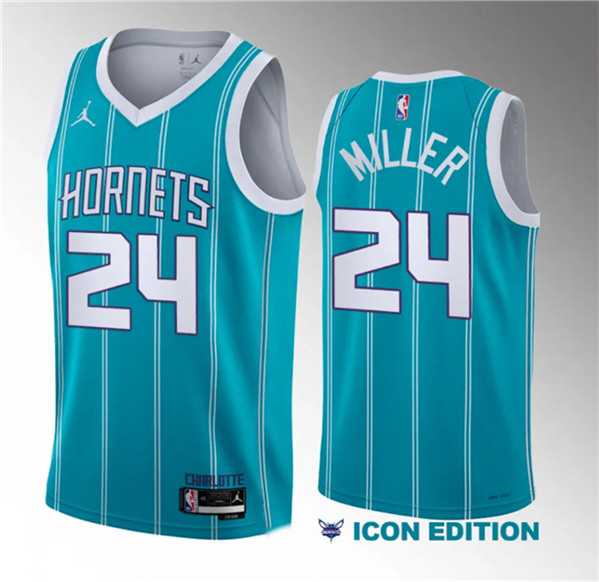Men%27s Charlotte Hornets #24 Brandon Miller Teal 2023 Draft Icon Edition Stitched Basketball Jersey